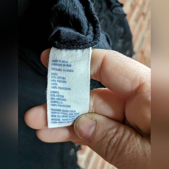 American Eagle Black Boho Crochet Lace Trim Button Down Peasant Top M/M - Picture 5 of 9